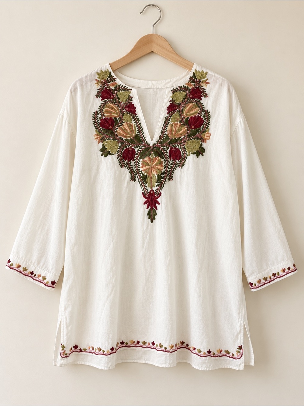 Indian Embroidered Tunic Kurta – Floral Boho Top